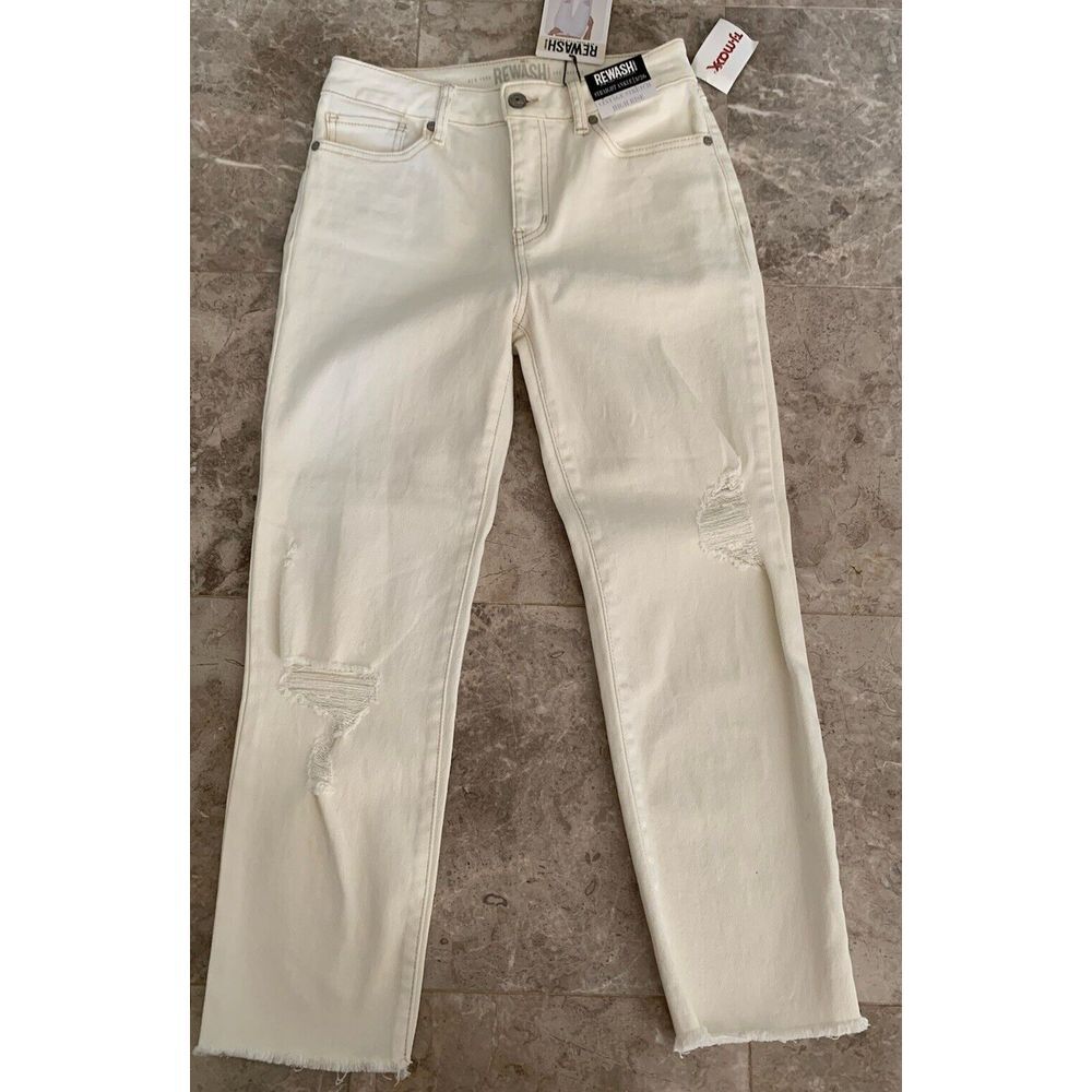 NEW Rewash Women's Ivory‎ Distressed High Rise Straight Ankle Jeans Size 3/26